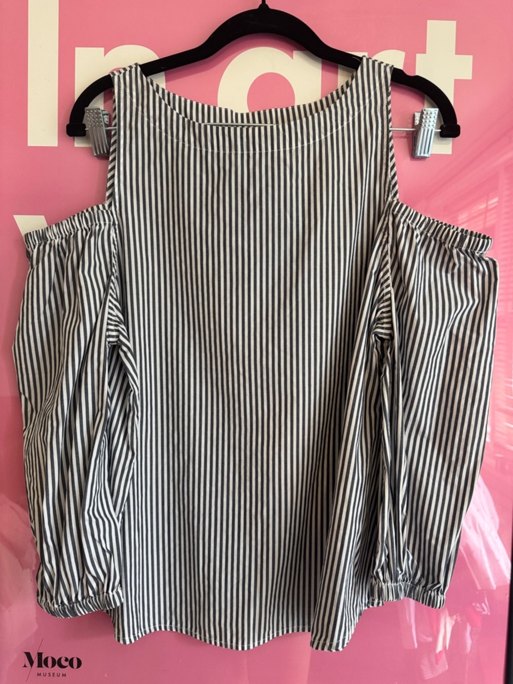 GAP Blue and White Striped Cold-Shoulder Blouse